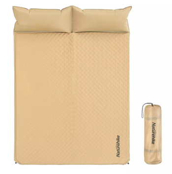 Коврик самонадувающийся Naturehike двойной, 185х130х2,5 см, с подушками, песочный
